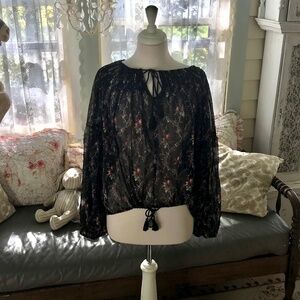Elegant Black Floral Ralph Lauren Denim And Supply Blouse